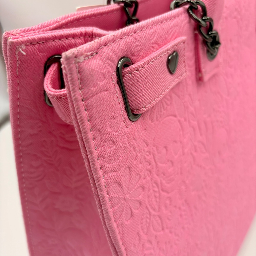 Betsey Johnson Pink Embossed Skull Tote Bag with Detachable Pouch New - Picture 6 of 14